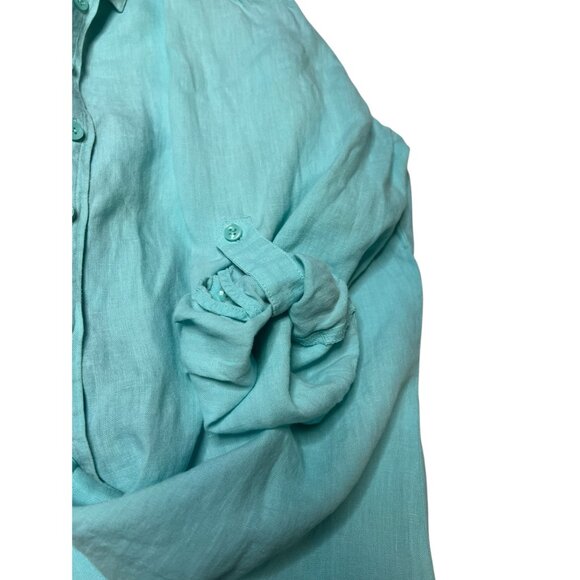 Coldwater Creek aqua linen ¾ adjustable sleeve blouse XL (16) - Picture 8 of 12